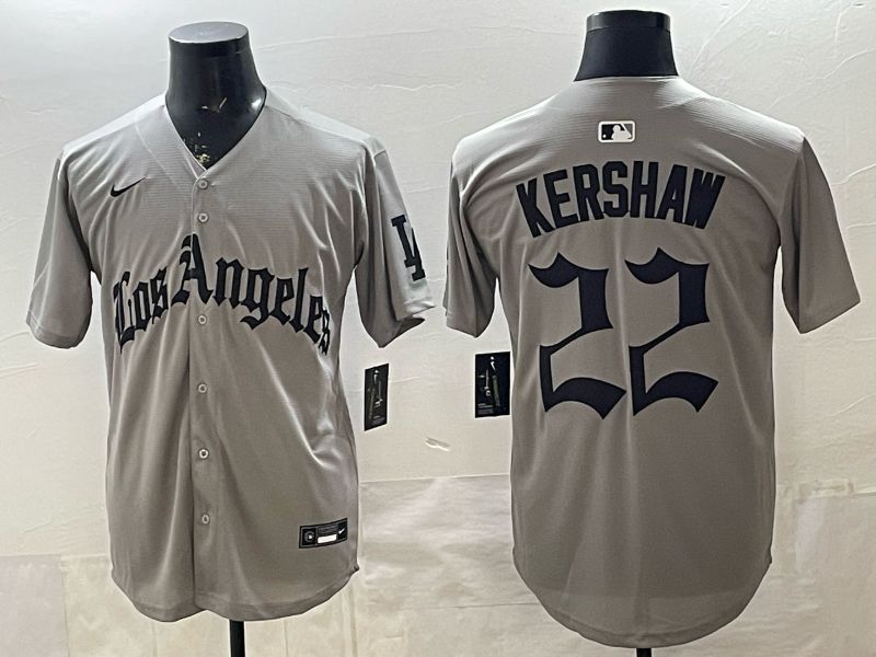 Men 2026 Los Angeles Dodgers #22 Kershaw Grey Five generations Nike MLB Jersey style 001->los angeles dodgers->MLB Jersey